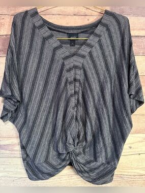 Daytrip Black & Gray Striped V-Neck Knot Front Tunic